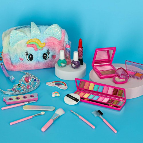 Makeup sæt til børn – 22 dele med regnbue-nederdel og enhjørninge-makeuptaske
