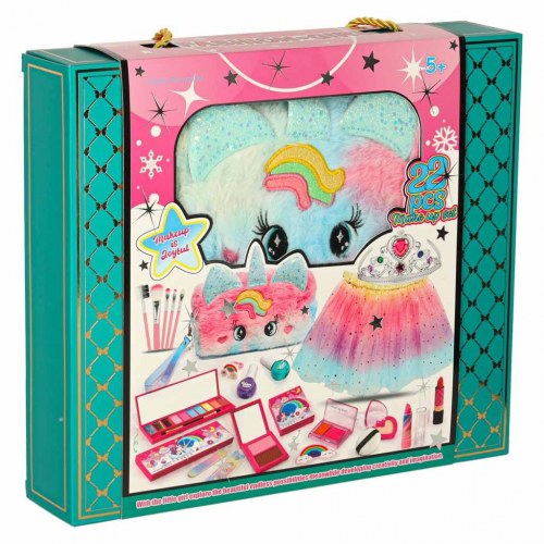 Makeup sæt til børn – 22 dele med regnbue-nederdel og enhjørninge-makeuptaske