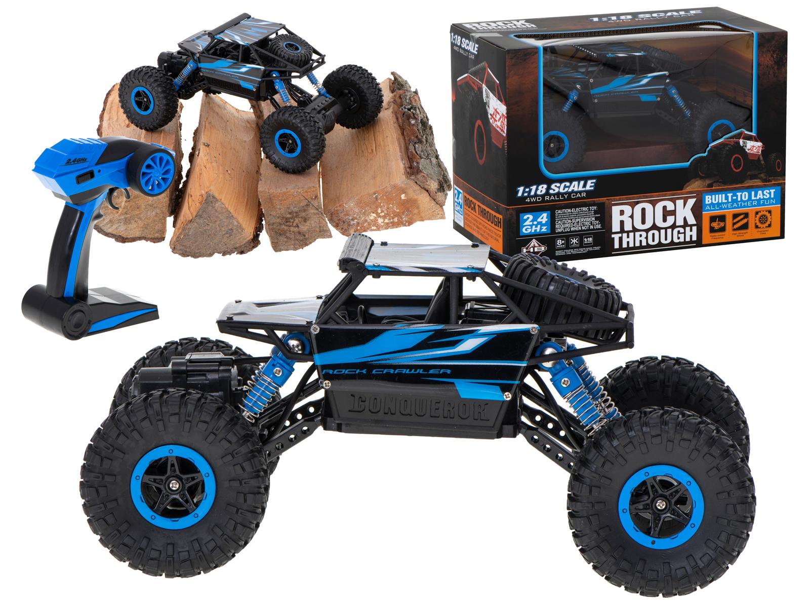 Fjernstyret bil rock crawler 1:18 2,4 GHz - blå billede