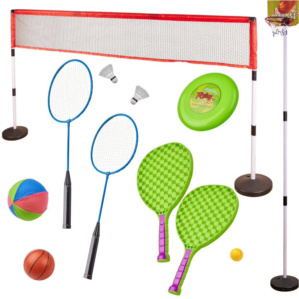 Sportssæt 5-i-1 til børn - badminton, basketball, volleyball, tennis og frisbee billede
