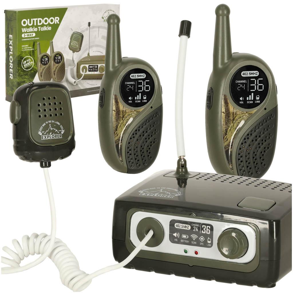 Walkie-talkie til børn - 3-vejs sæt med centralenhed, khaki billede