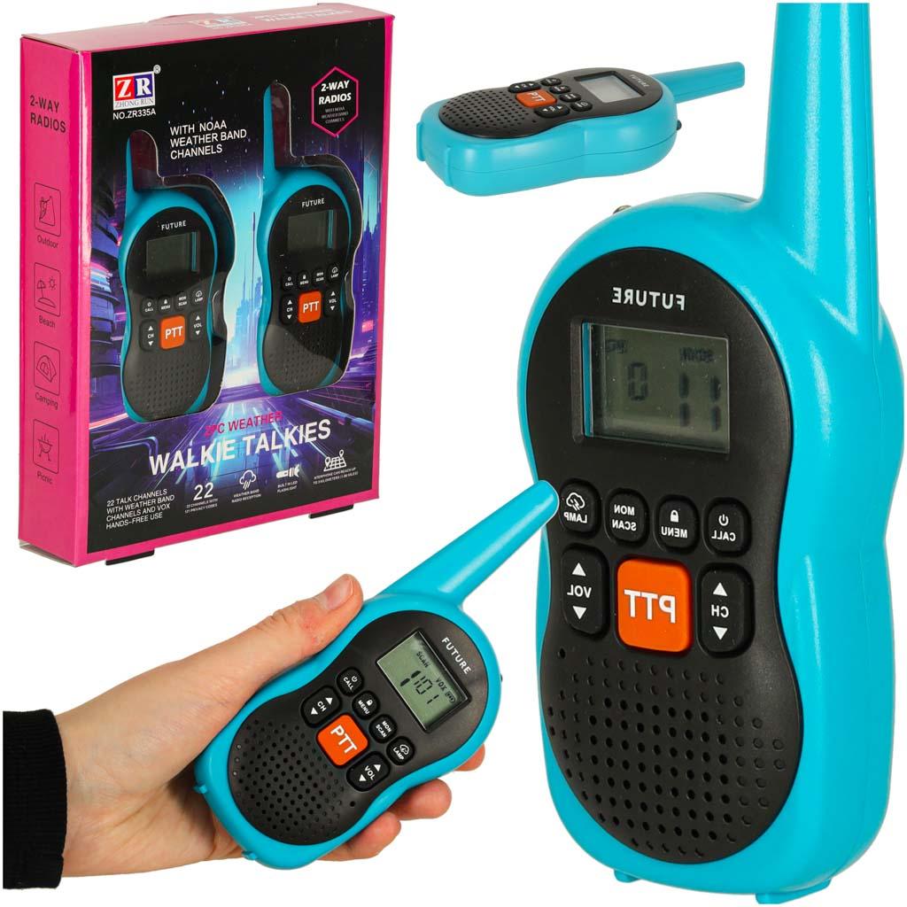 Walkie talkie til børn - sæt med 2 stk., blå, 3 km rækkevidde billede