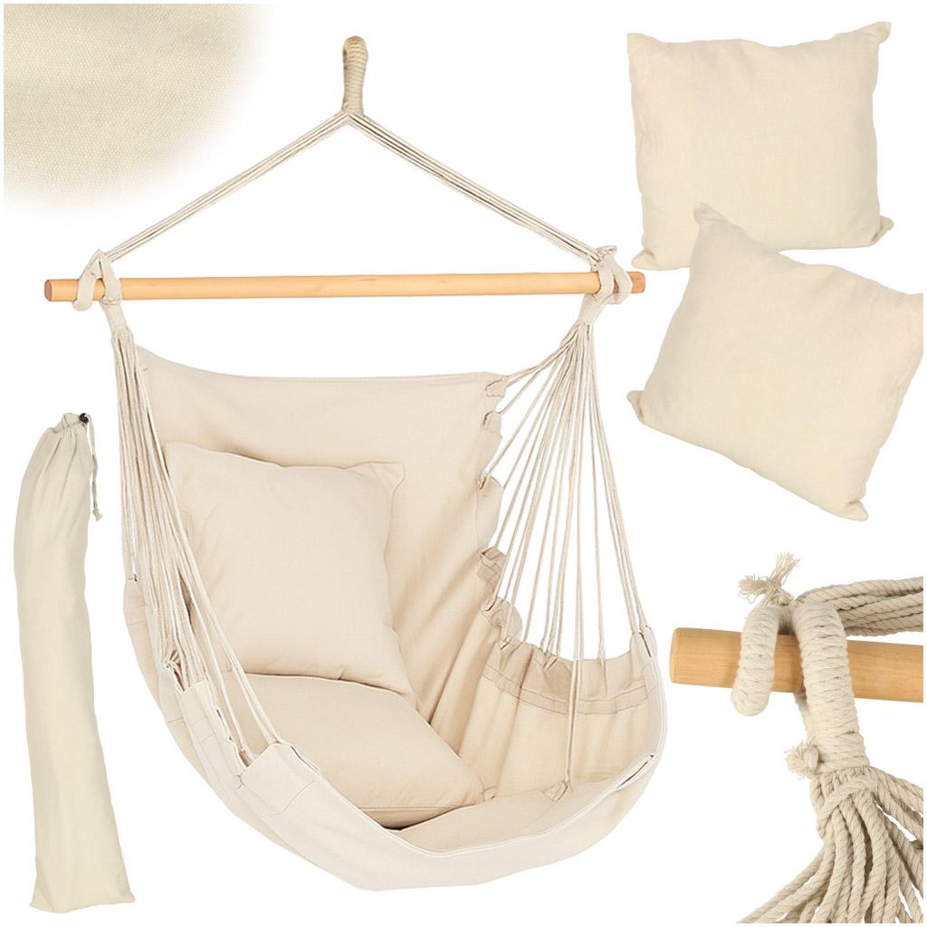 Hængekøje-stol med fodstøtte - boho loungestol 130 cm, beige billede
