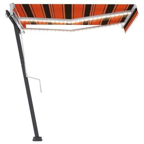 Markise m. LED-lys 350x250 cm manuel betjening orange og brun