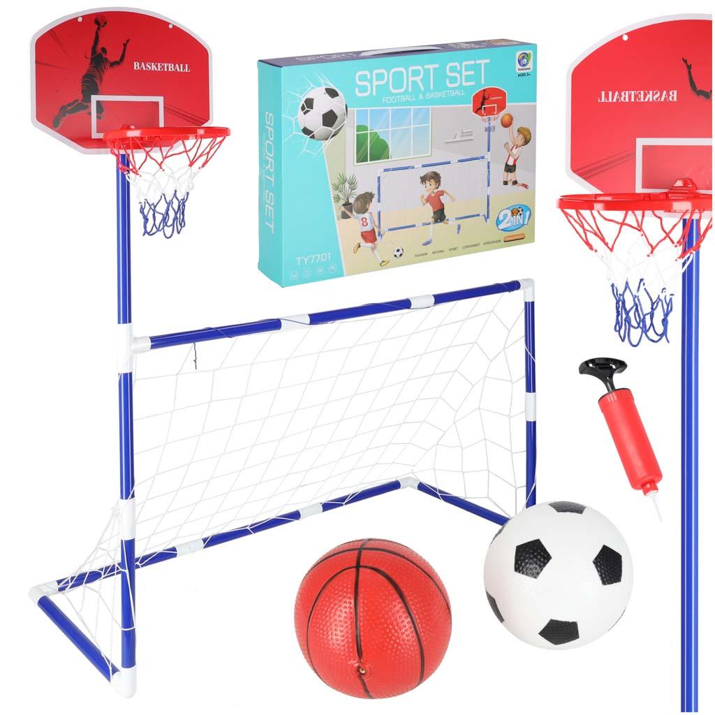 Fodboldmål og basketballstander 2-i-1 med 2 bolde og pumpe billede
