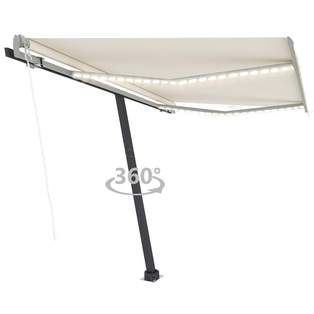 Markise med LED+vindsensor 350x250 cm automatisk cremefarvet
