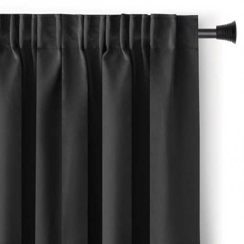 Mørklægningsgardin blackout 200x245 cm - sort, klassisk med bånd