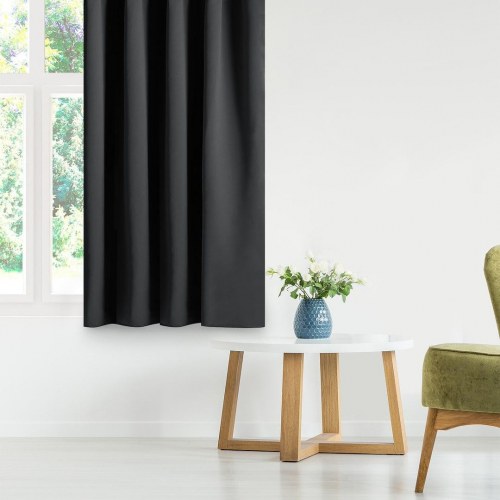 Mørklægningsgardin blackout 200x245 cm - sort, klassisk med bånd