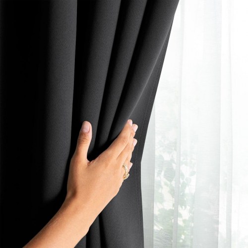 Mørklægningsgardin blackout 200x245 cm - sort, klassisk med bånd