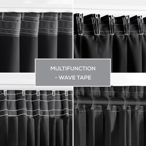 Mørklægningsgardin blackout 200x245 cm - sort, klassisk med bånd