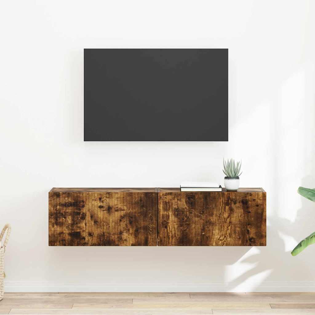 TV vægskab 2 stk Røget eg 60 x 31 x 29.5 cm Konstrueret træ billede