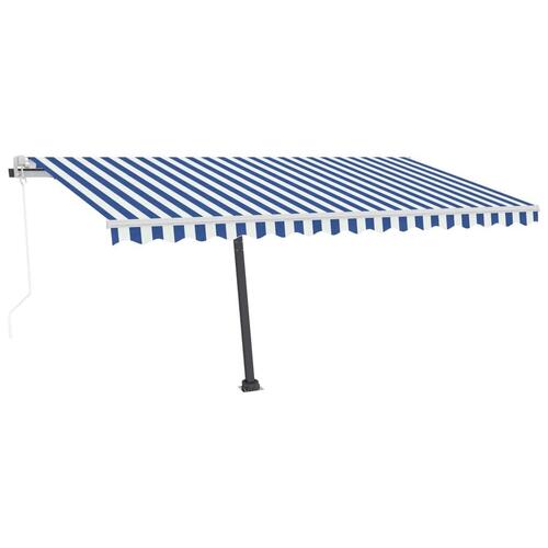 Fritstående markise 400x300 cm automatisk betjening blå og hvid