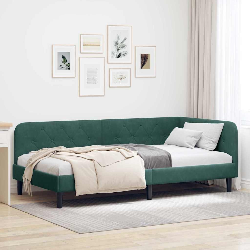Hjørnesengramme med hovedgærde Mørkegrøn 100 x 200 cm Fløjl billede