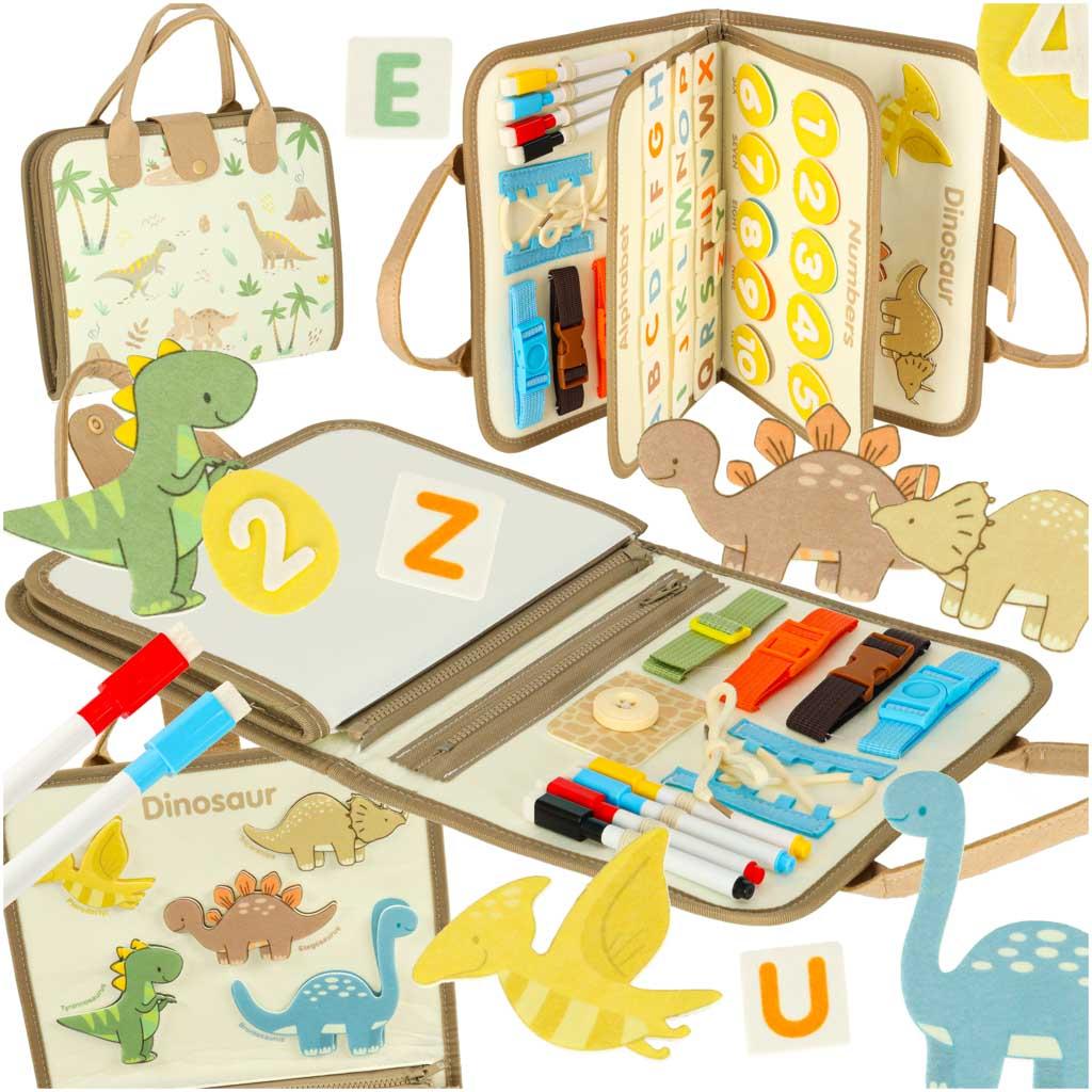 Montessori sansemappe med dinosaurer - manipulationsbræt, 28 × 22 cm billede