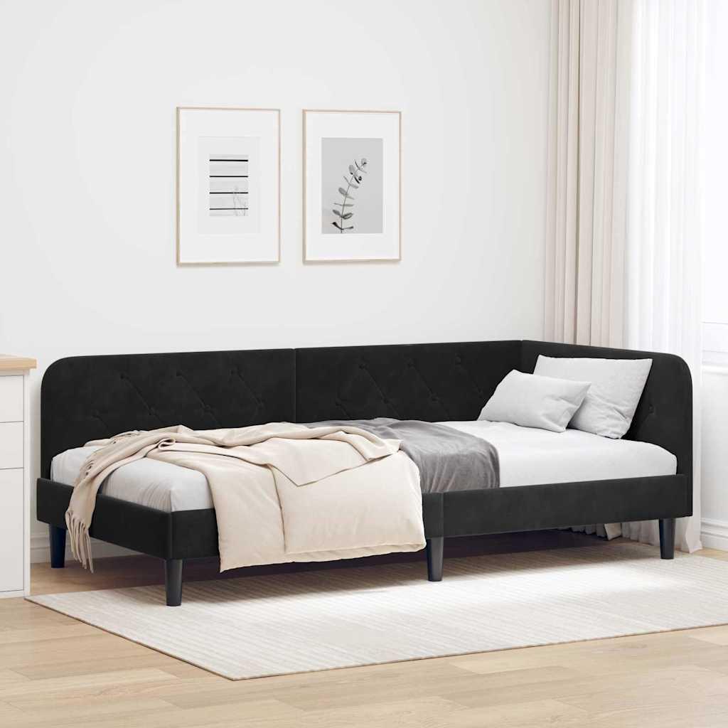 Hjørnesengramme med hovedgærde Sort 90 x 190 cm Fløjl billede