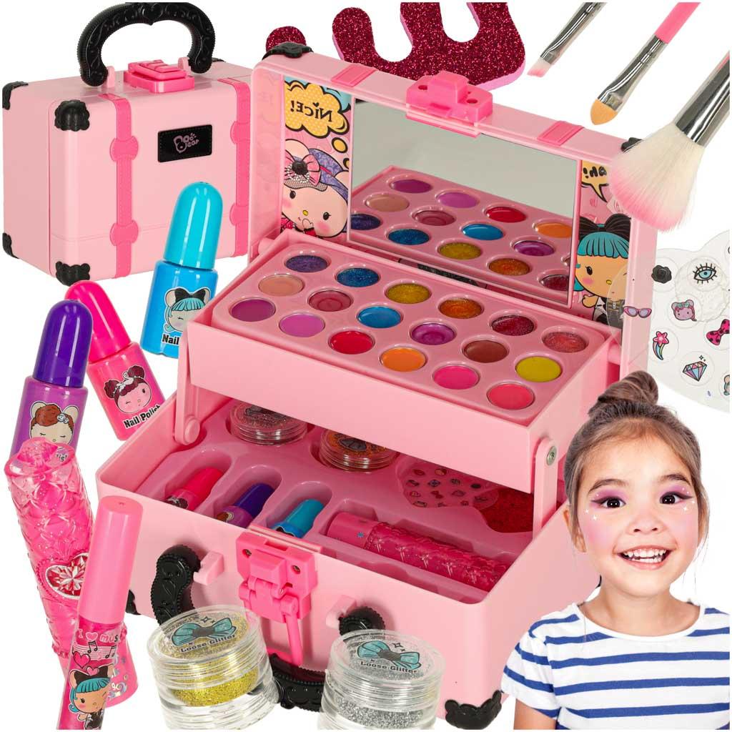 Makeup kuffert til børn - sminke- og neglesæt med spejl (pink) billede
