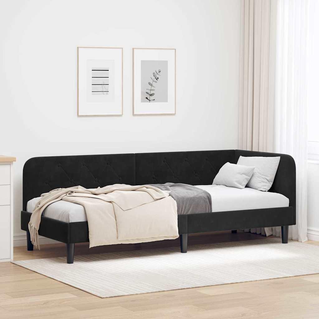 Hjørnesengramme med hovedgærde Sort 80 x 200 cm Fløjl billede