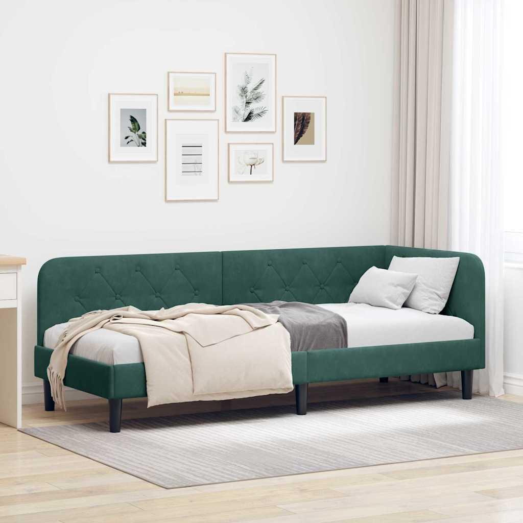 Hjørnesengramme med hovedgærde Mørkegrøn 80 x 200 cm Fløjl billede