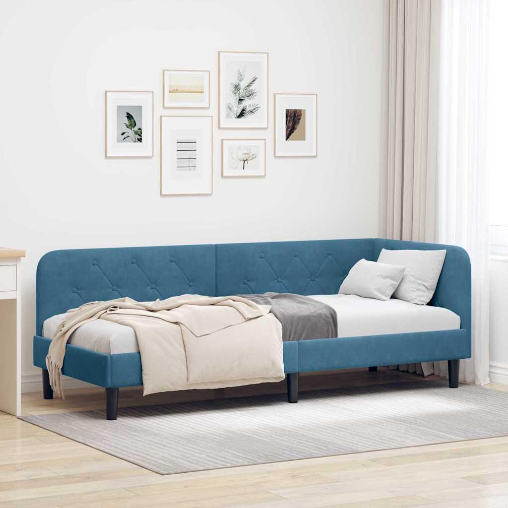 Hjørnesengramme med hovedgærde Blå 80 x 200 cm Fløjl billede