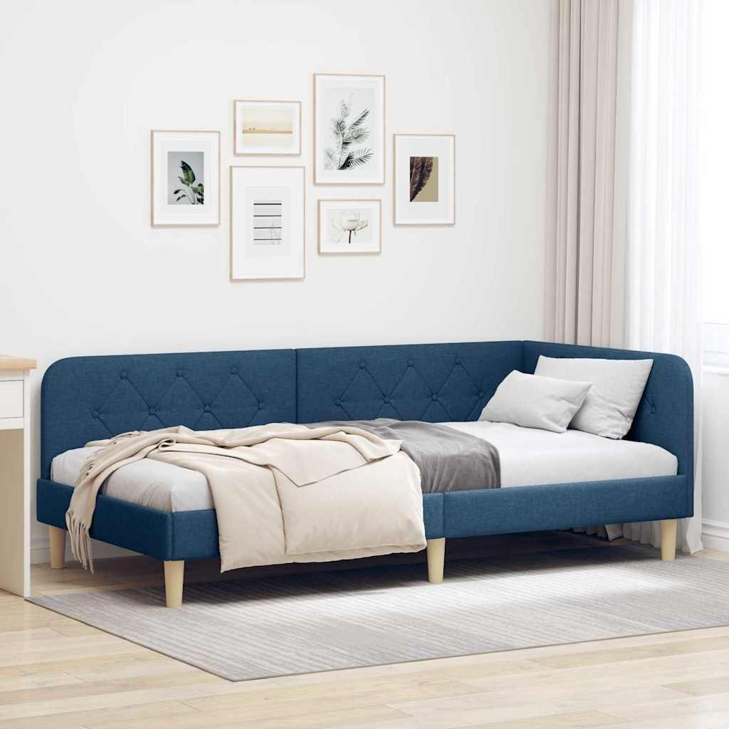 Hjørnesengramme med hovedgærde Blå 100 x 200 cm Stof billede
