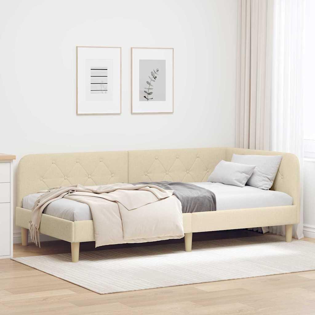 Hjørnesengramme med hovedgærde Creme 100 x 200 cm Stof billede