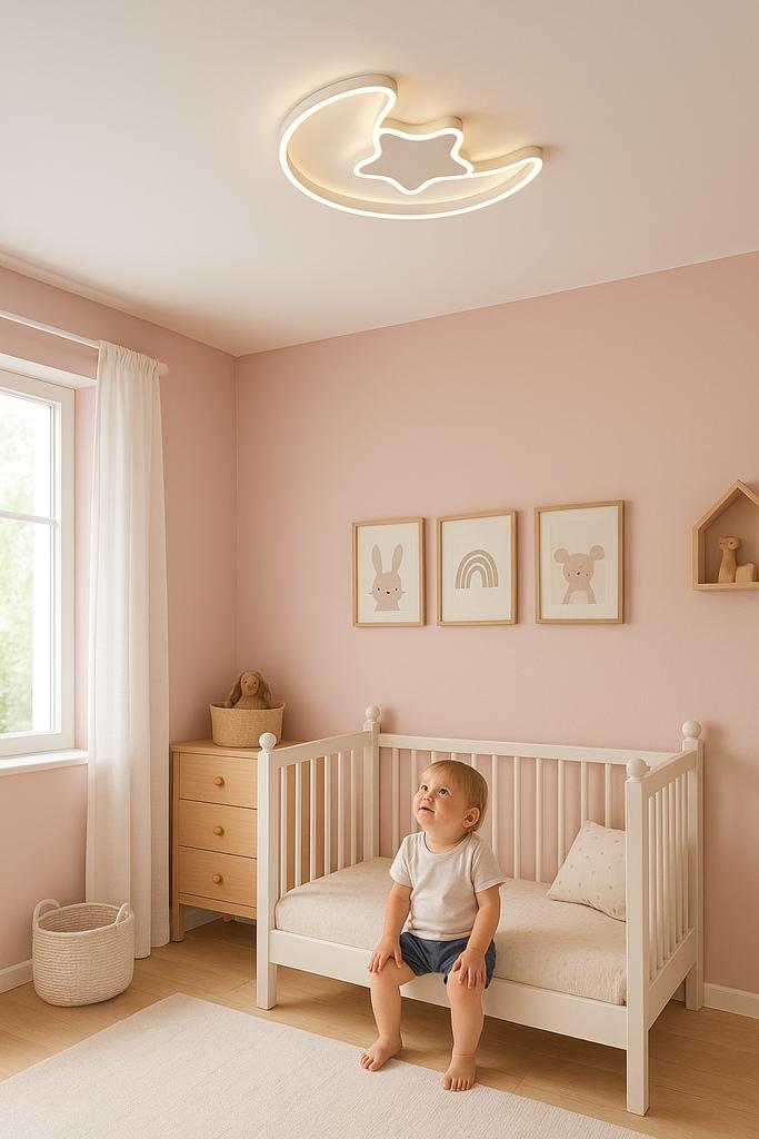 Loftlampe LED plafon til børneværelse - dæmpbar LUMELA med fjernbetjening, måne, hvid billede