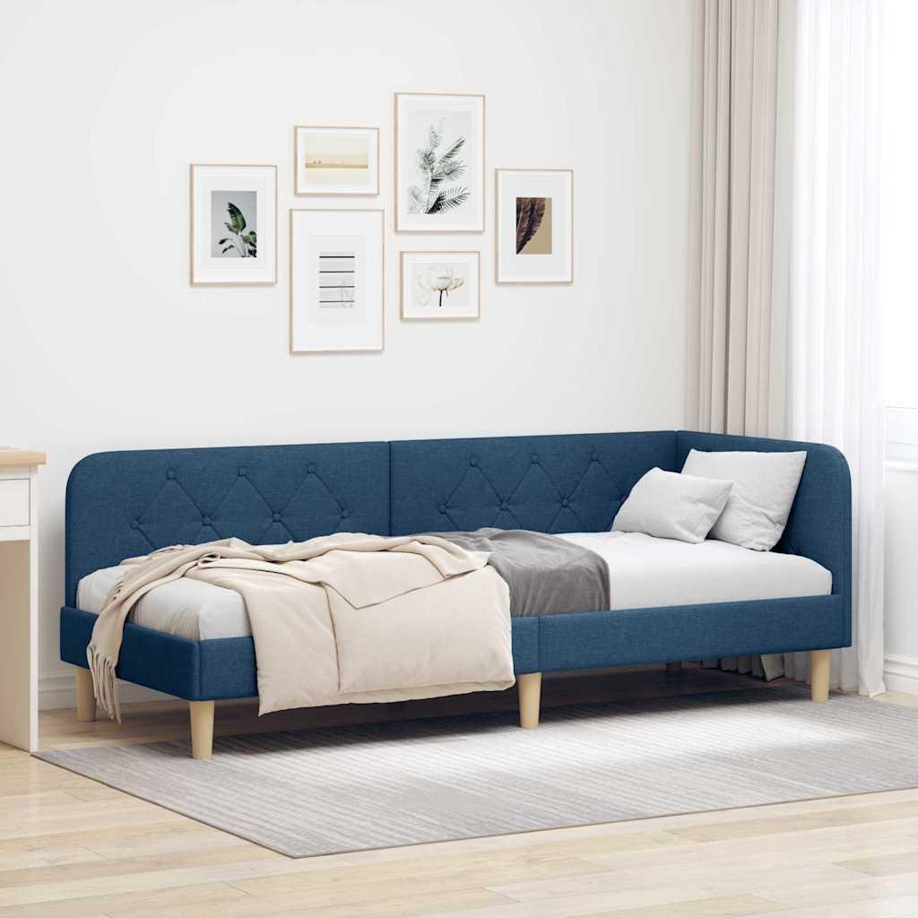Hjørnesengramme med hovedgærde Blå 80 x 200 cm Stof billede