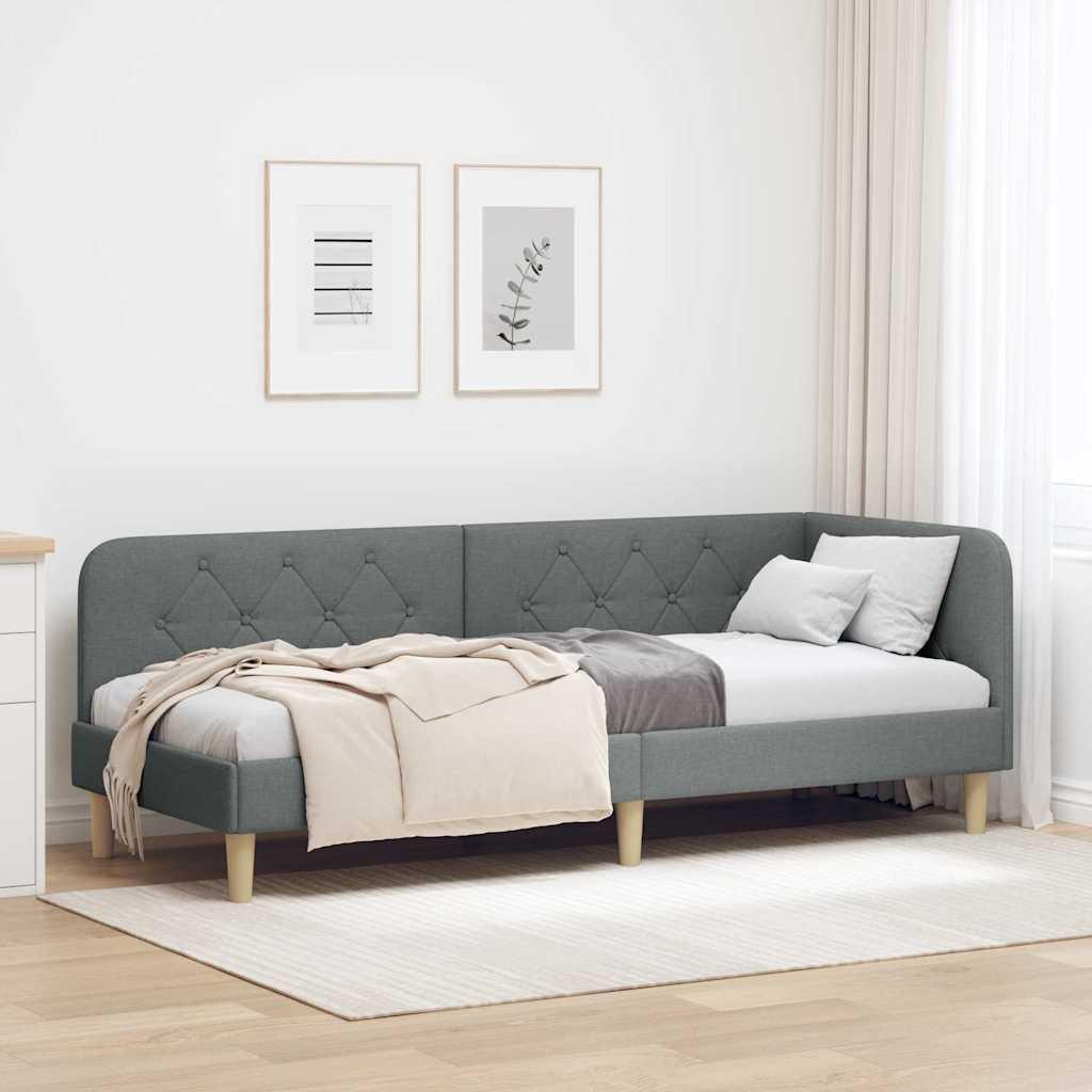 Hjørnesengramme med hovedgærde Mørkegrå 80 x 200 cm Stof billede