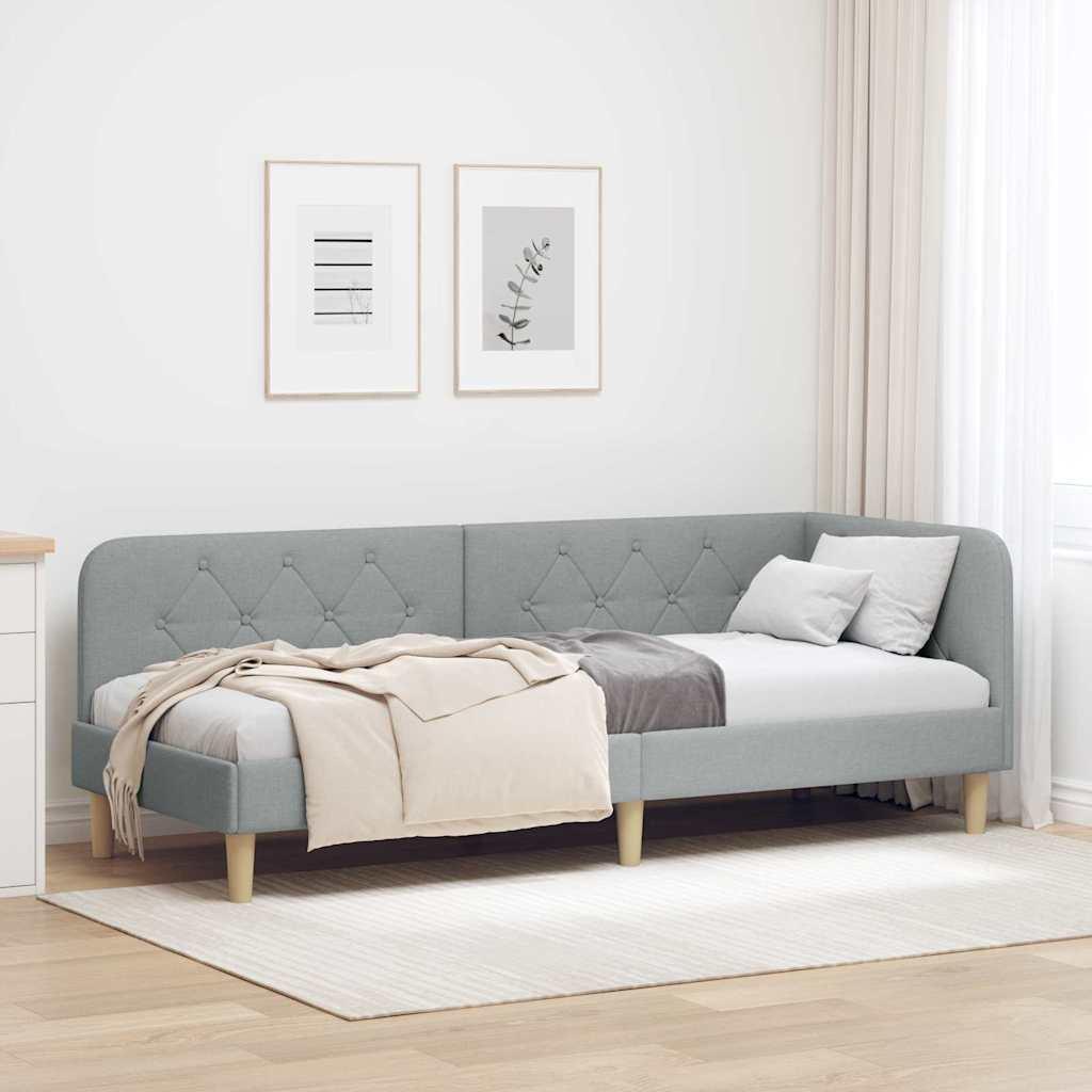 Hjørnesengramme med hovedgærde Lysegrå 80 x 200 cm Stof billede