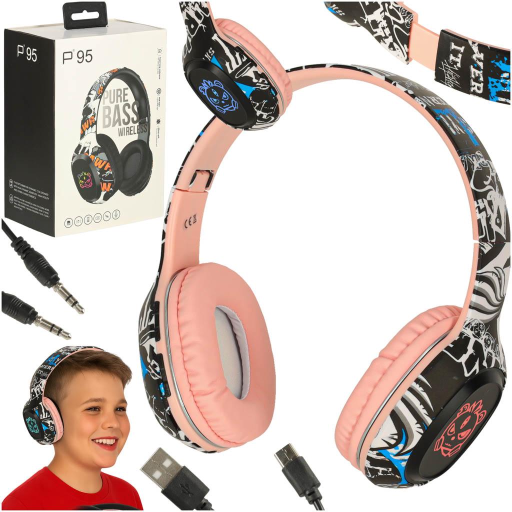 Bluetooth høretelefoner over-ear med RGB lys - pink billede