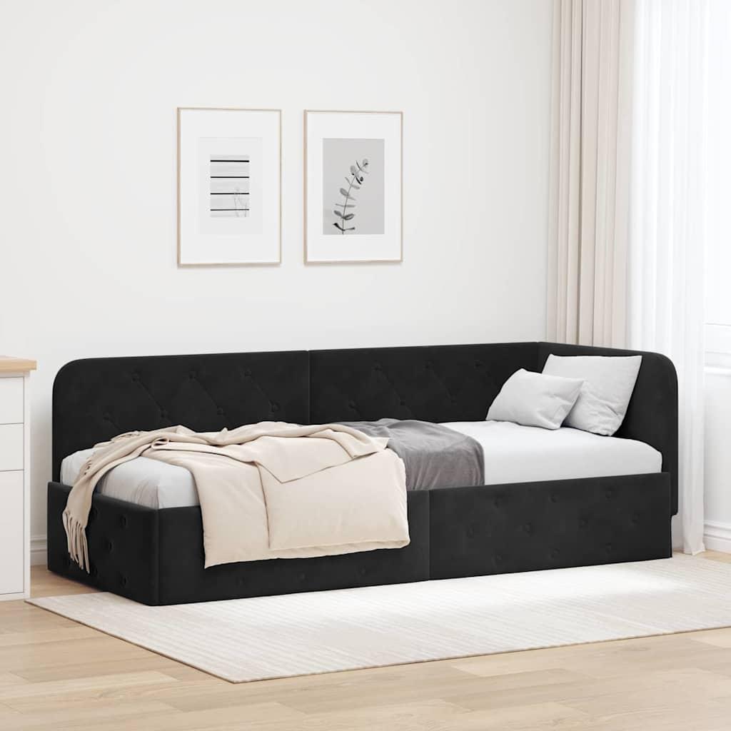 Hjørnesengramme med hovedgærde Sort 80 x 200 cm Fløjl billede