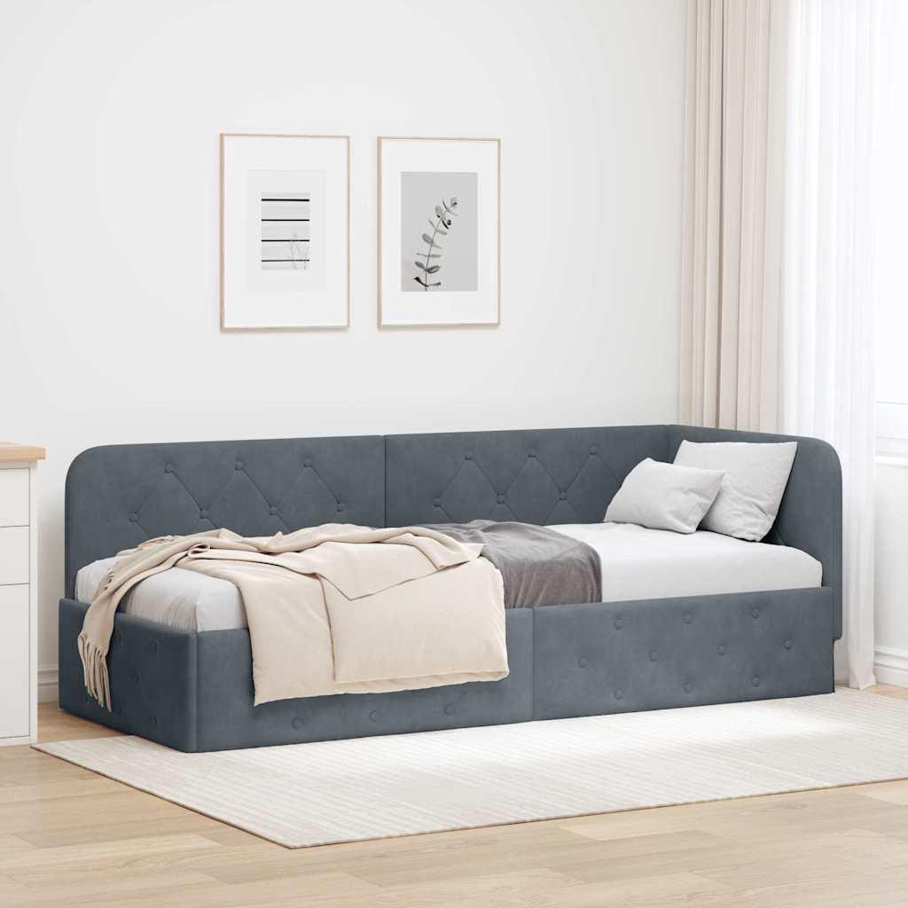 Hjørnesengramme med hovedgærde Mørkegrå 80 x 200 cm Fløjl billede
