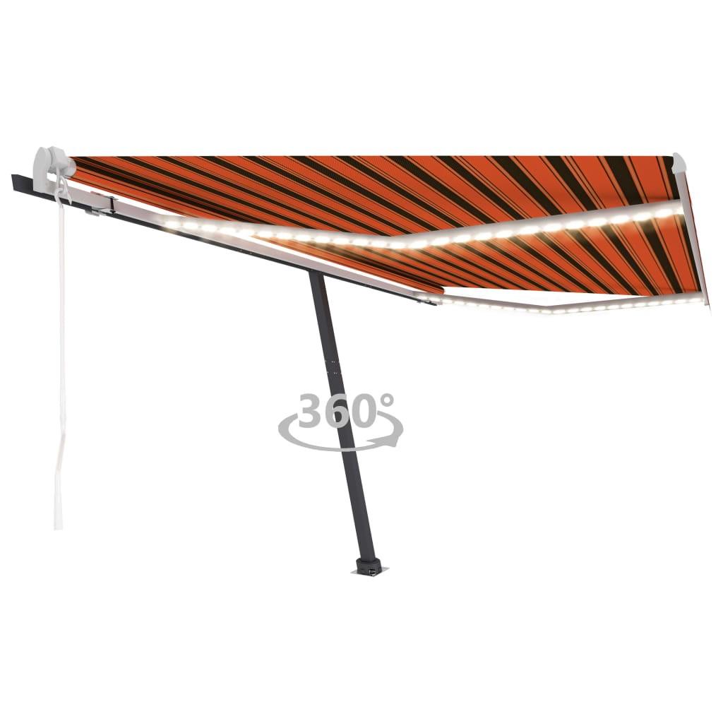 Markise m. LED + vindsensor 450x300 cm automatisk orange/brun