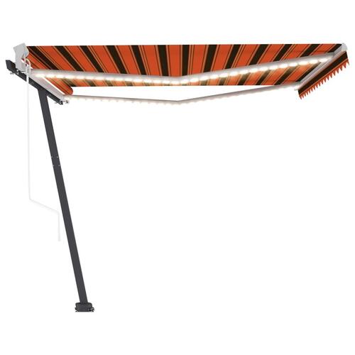 Markise m. LED + vindsensor 450x300 cm automatisk orange/brun