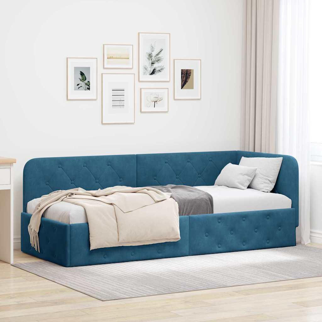 Hjørnesengramme med hovedgærde Blå 80 x 200 cm Fløjl billede