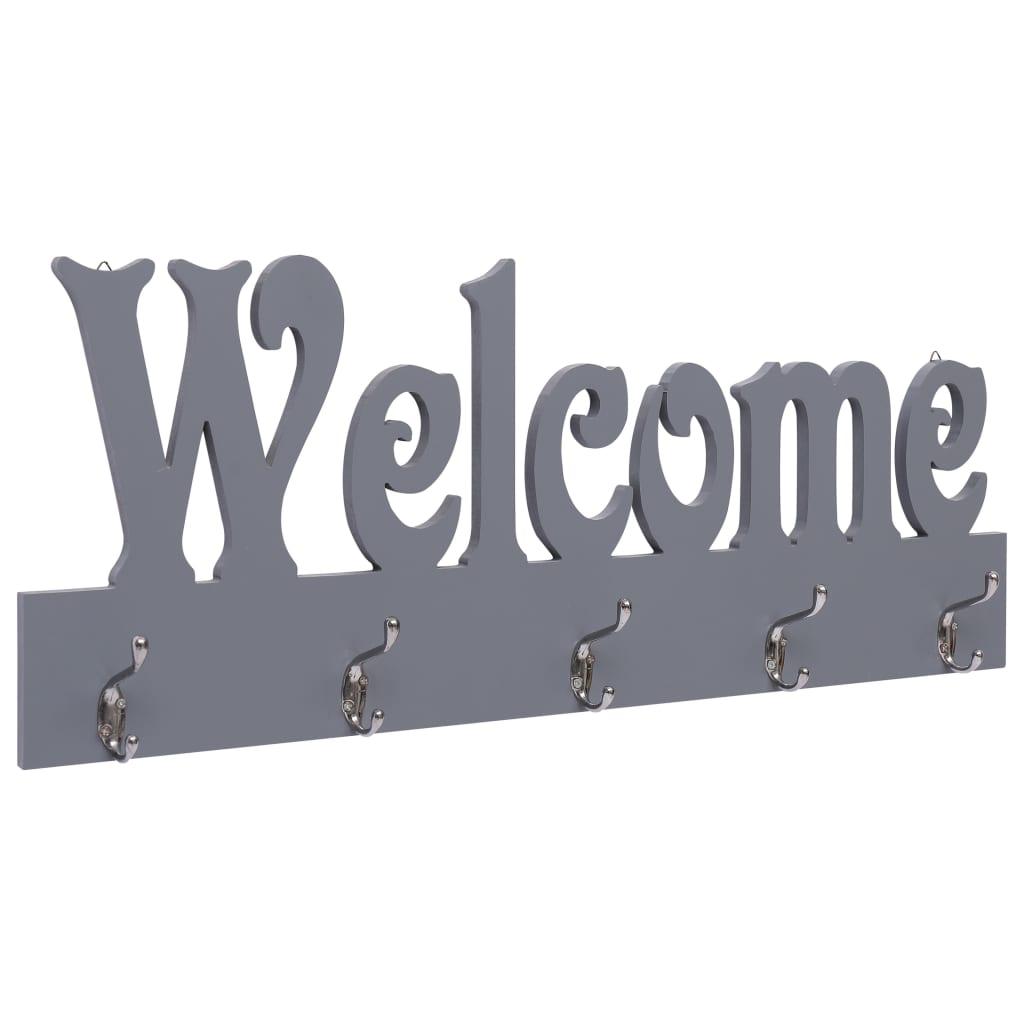 Vægophængt knagerække WELCOME 74 x 29,5 cm grå billede