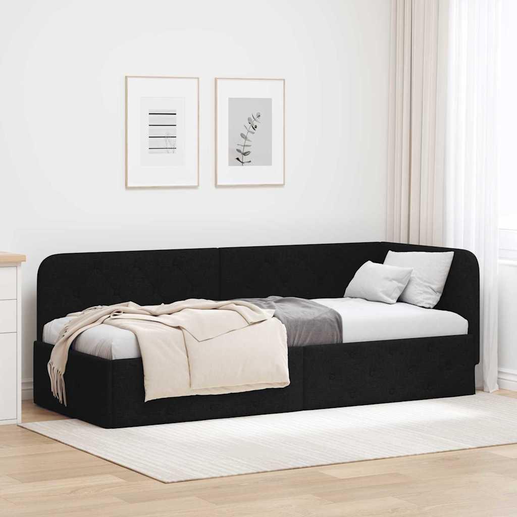 Hjørnesengramme med hovedgærde Sort 80 x 200 cm Stof billede