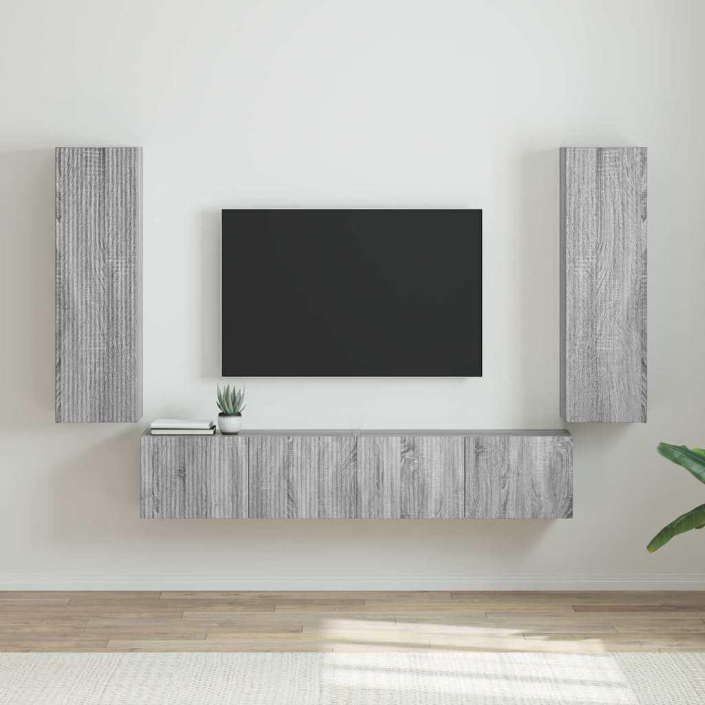 TV vægskab 2 stk Grå Sonoma 30 x 31 x 100 cm Konstrueret træ billede