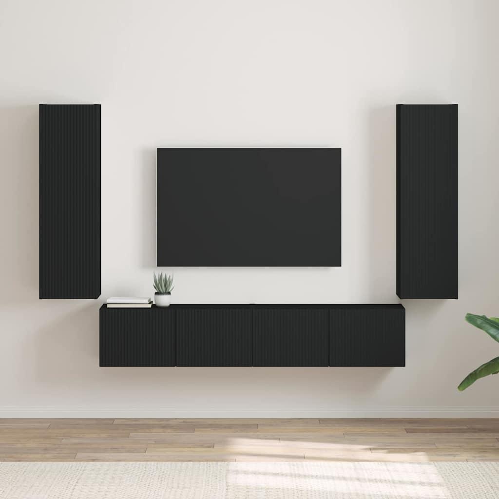 TV vægskab 2 stk Sort 30 x 31 x 100 cm Konstrueret træ billede