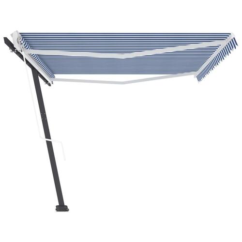 Fritstående markise 500x300 cm automatisk betjening blå/hvid
