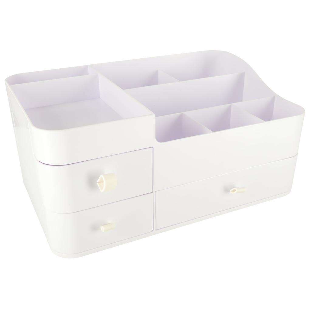 Kosmetikorganizer med skuffer - hvid opbevaringskasse 34×22×15 cm billede