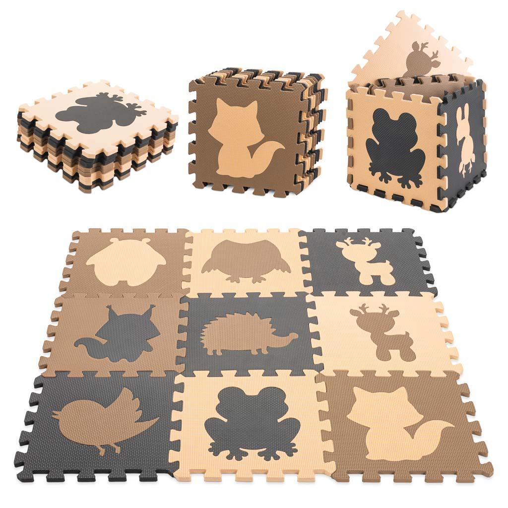 Legemåtte puslespil i skum - 9 dele, beige/brun/sort, 85 × 85 × 1 cm billede