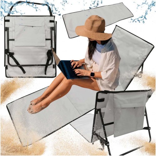 Liggemåtte med ryglæn - foldbar strandstol 150 × 47 × 48 cm, grå