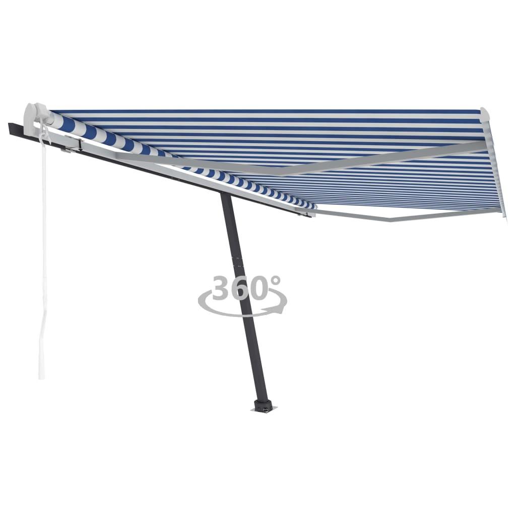 Fritstående markise 400x350 cm automatisk betjening blå/hvid