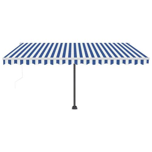 Fritstående markise 400x350 cm automatisk betjening blå/hvid