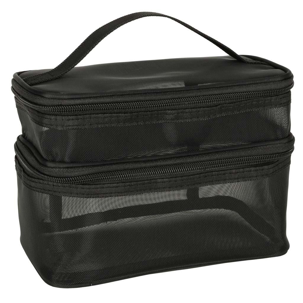 Kosmetiktaske rejseorganizer i net, 2 rum - sort billede