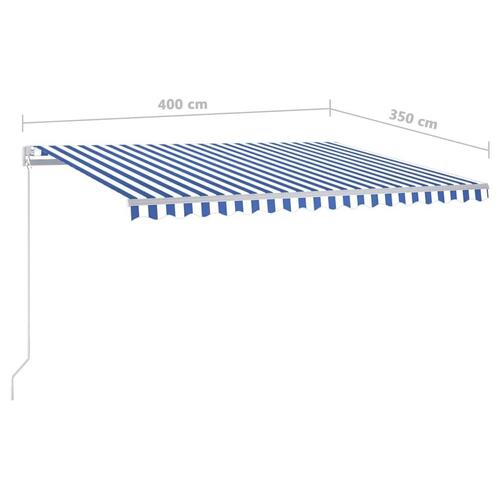 Fritstående markise 400x350 cm automatisk betjening blå/hvid