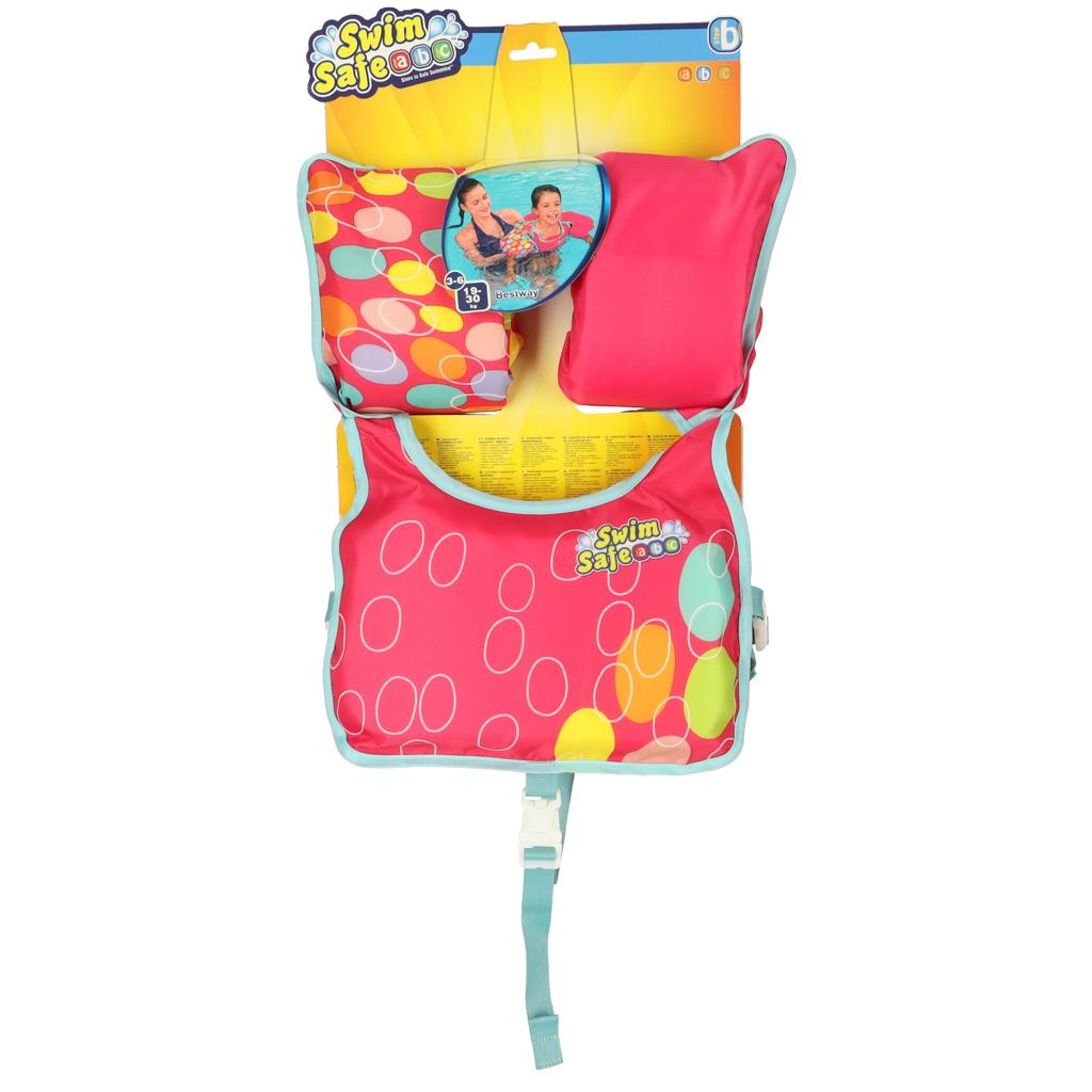 Svømmevest med ærmer – Bestway Swim Safe, pink (3–6 år, 19–30 kg) billede