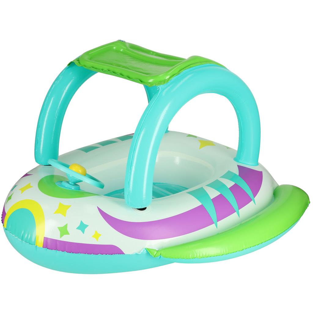 Bademadras med soltag - Bestway oppustelig ponton med rat, 107 × 112 cm billede