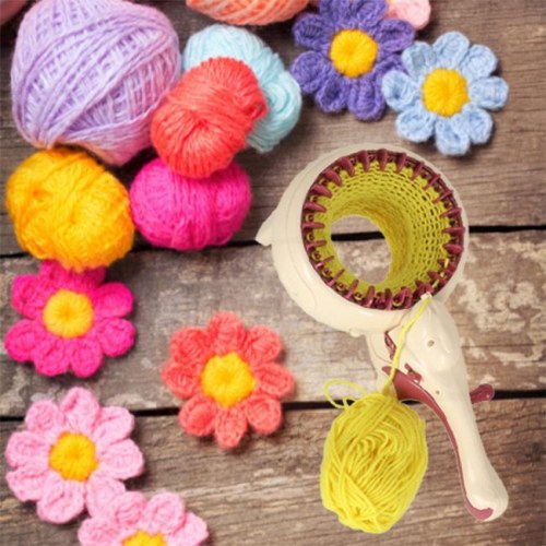 Strikkemaskine sæt med garn i 5 farver + tilbehør